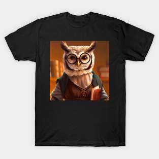 Owl with glasses and book- librarian T-Shirt